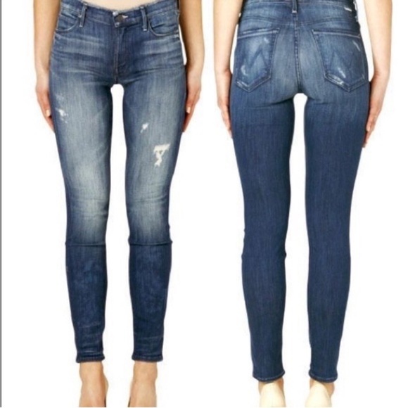 MOTHER Denim - MOTHER The Double Fray Charmer Skinny Jeans Distressed Med Wash Size 27